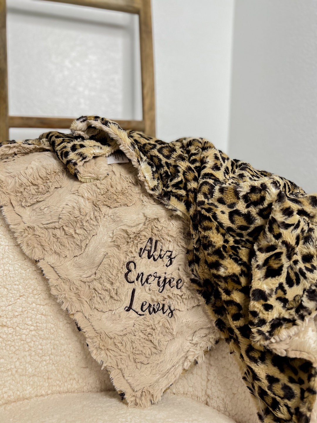 Personalized Baby Blanket, Leopard Sand Minky Baby Blanket, Newborn