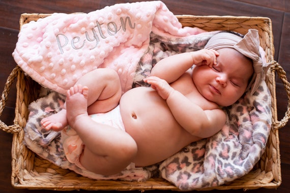 Personalized Baby Blanket Leopard Blush Hide With You Choose Minky Dot Color Newborn Girl Gift Baby Shower Gift Etsy