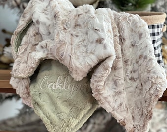 Personalized Baby Blanket, Snow Owl Minky, Newborn Shower Gift