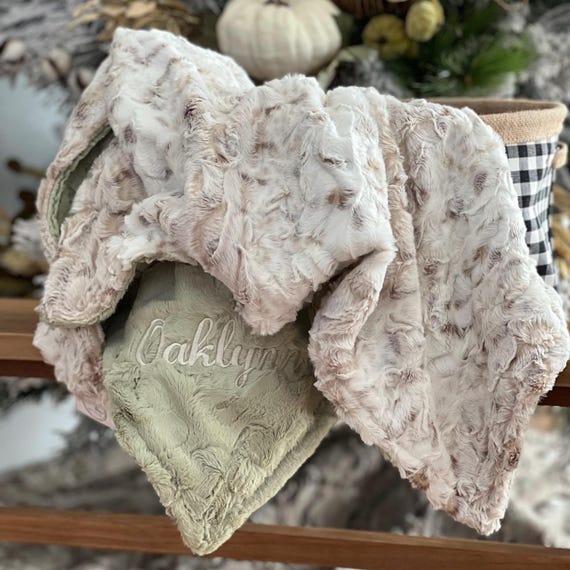 Personalized Baby Blanket, Snow Owl Minky, Newborn Shower Gift