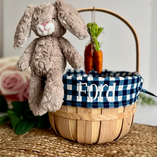 Embroidered Easter Basket, Custom Kids Basket, Easter, Basket, Personalized Easter Basket, Baby Boy First Easter Basket, Blue Gingham