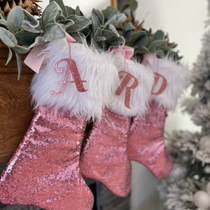 Baby Pink Christmas Stocking, Personalized Christmas Stocking, Sequins Christmas Stocking, Sparkle Stocking, Pink Sparkle Stocking image 2