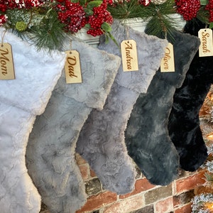 Gray Christmas Stocking, White Christmas stocking, personalized Fur Christmas stocking, Black Christmas stocking