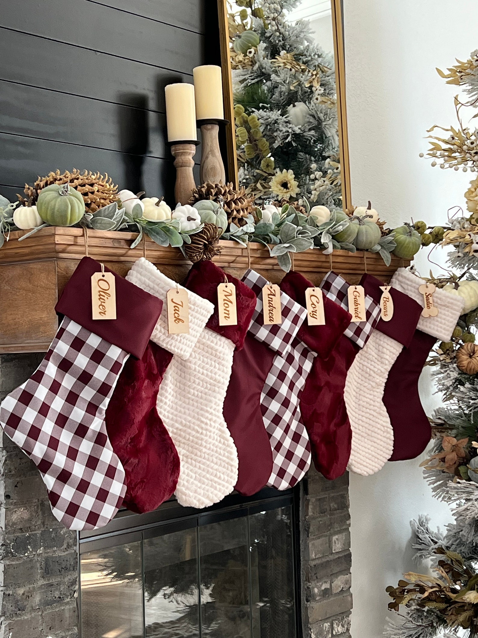 Personalized Christmas Burgundy Stocking Maroon Plaid - Etsy