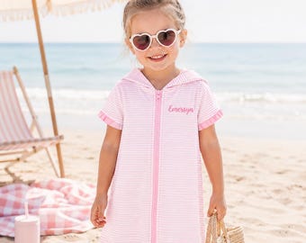Personalized Kids Swim Cover Up | Embroidered Hooded Beach Cover Up for Girls | Toddler Terry Cloth Pool Coverup | Custom Name Swimsuit Cove