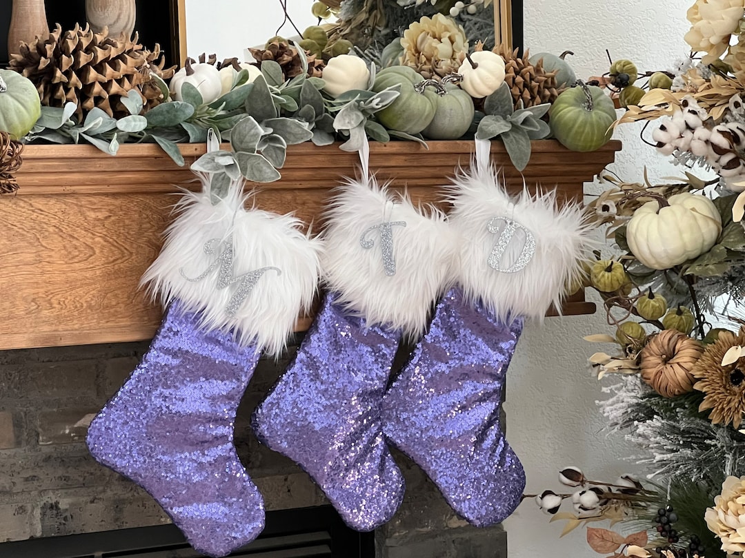 Amethyst Christmas Stocking, Personalized Christmas Stocking, Sequins