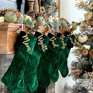 Green Velvet Christmas Stocking, Traditional Christmas stocking, Personalized Green Stocking, Green and Silver Christmas Decor