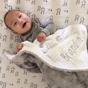 Personalized Gray Hide Minky and You choose the Dot Minky Baby Blanket, Newborn Baby Shower Gift