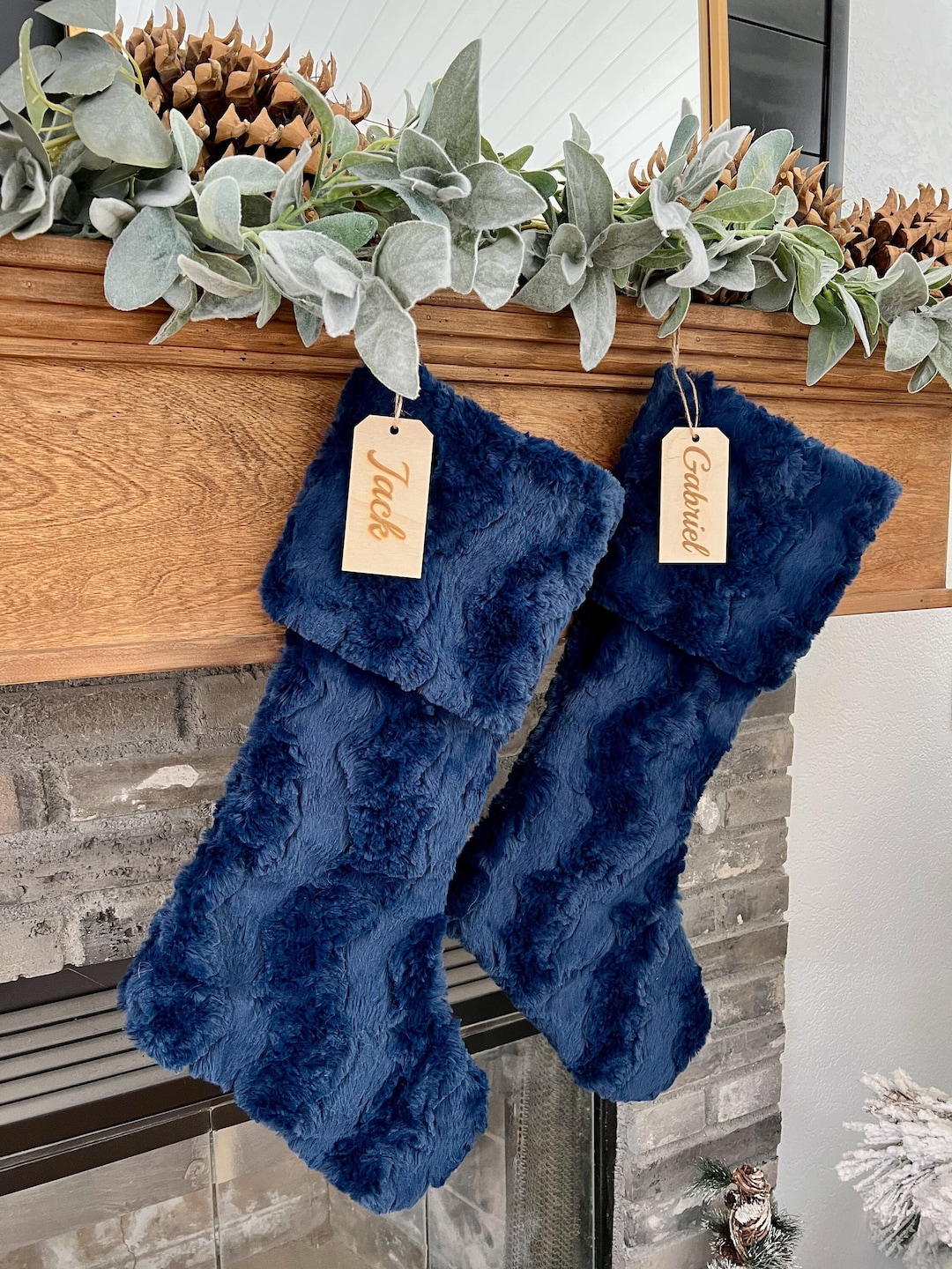 Personalized Stocking, Navy Blue Christmas Stocking, Personalized Fur