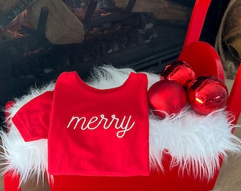 Merry Baby Toddler Shirt, Christmas Toddler Embroidered Shirt, Santa Kids T Shirt, Embroidered Kid Shirt, Custom Baby T Shirts