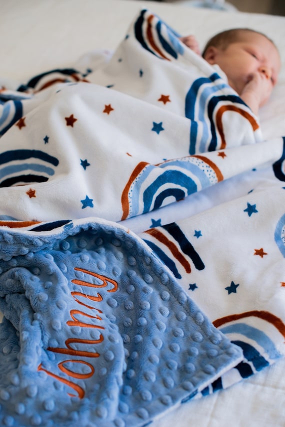 Personalized Baby Blanket Bluebell Rainbow and You Choose Dot Etsy