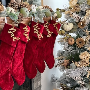 Personalized stocking, Red Christmas stocking, personalized Fur Christmas stocking,Modern Christmas stocking, Personalized Wood tag