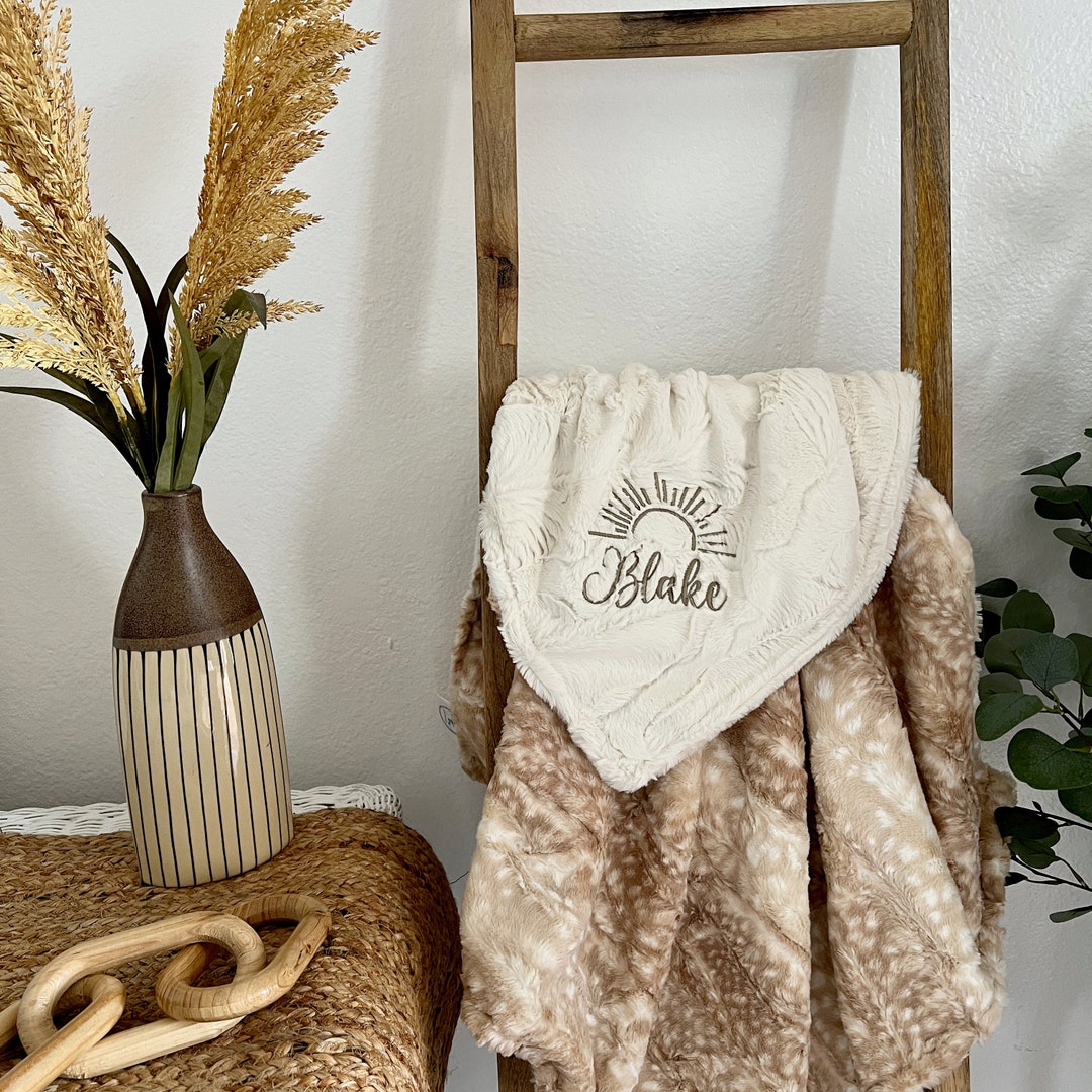 Personalized Baby Blanket, Beige Latte Fawn Minky and You Choose Minky Color, Newborn Gift, Baby