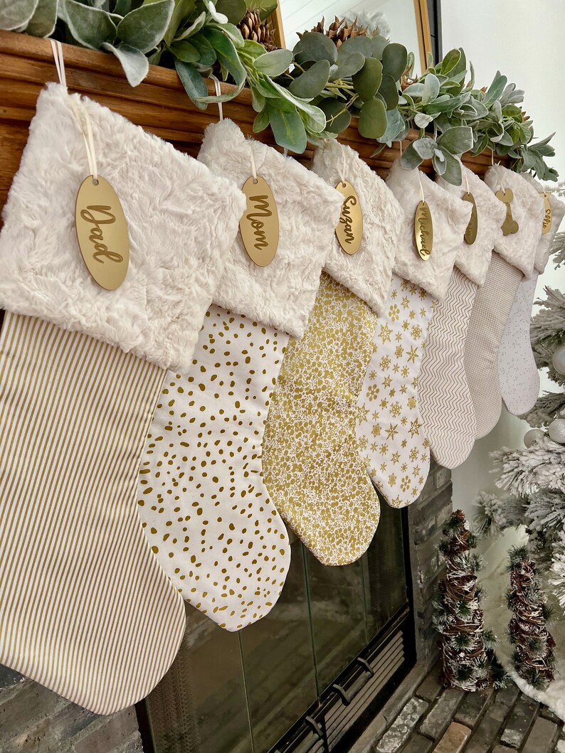 Gold Classic Christmas Stocking, Gold Christmas stocking, personalized Cotton Christmas stocking, Minimalist Christmas Decor image 3