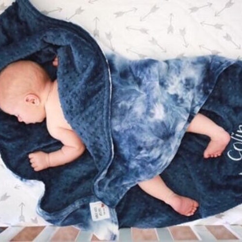 Personalized Baby Blanket Blue Tiedye and You Choose Minky Etsy