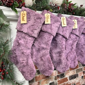 Personalized stocking, Misty Mauve Berry Christmas stocking, personalized Fur Christmas stocking,farmhouse Christmas, Personalized Wood tag