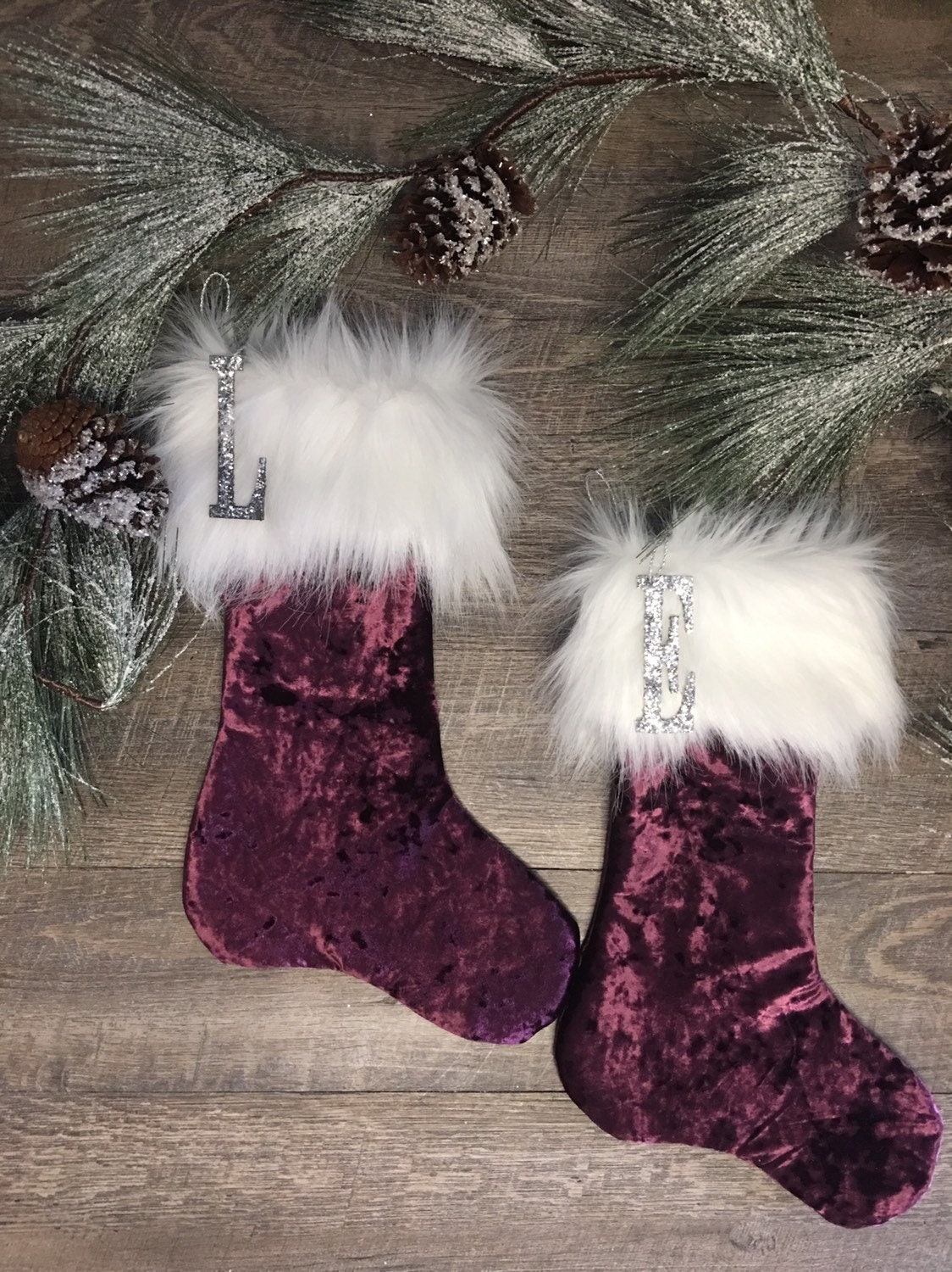 8" Velvet Monogram Stockings with Embroidered Letters A,B,D,G,K,M,R,S NEW 8" Velvet Monogram Stockings with Embroidered Letters A,B,D,G,K,M,R,S NEW