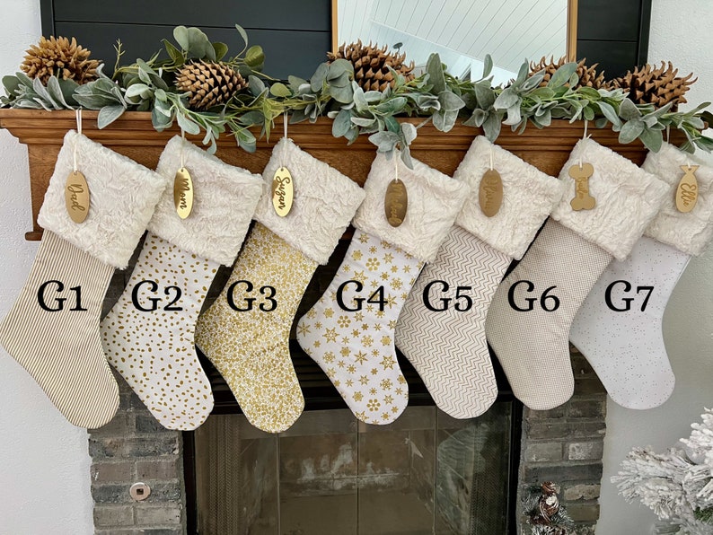 Gold Classic Christmas Stocking, Gold Christmas stocking, personalized Cotton Christmas stocking, Minimalist Christmas Decor image 5