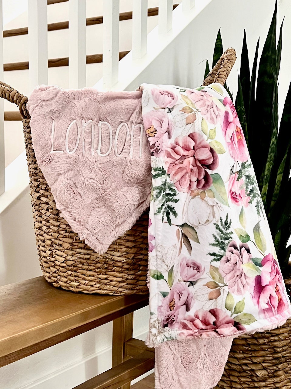 Personalized Baby Blanket, Rite of Springs Floral and you Choose Minky back color, Spring Flower Blanket, Newborn gift, Baby Shower Gift