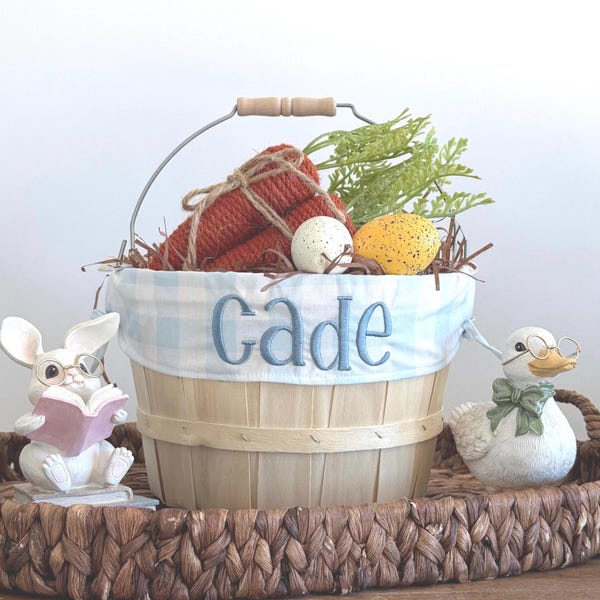 Embroidered Easter Basket, Custom Kids Basket, Personalized Easter Basket, Baby Boy First Easter Basket, Baby Blue Gingham, PM