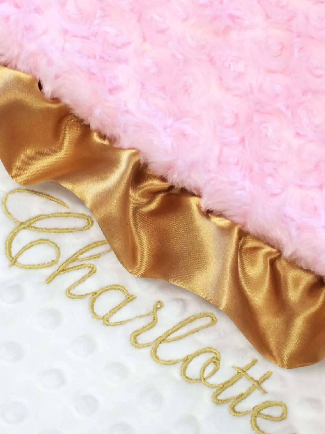 Baby Blanket Gold Personalized Blanket Pink Minky Blanket Etsy