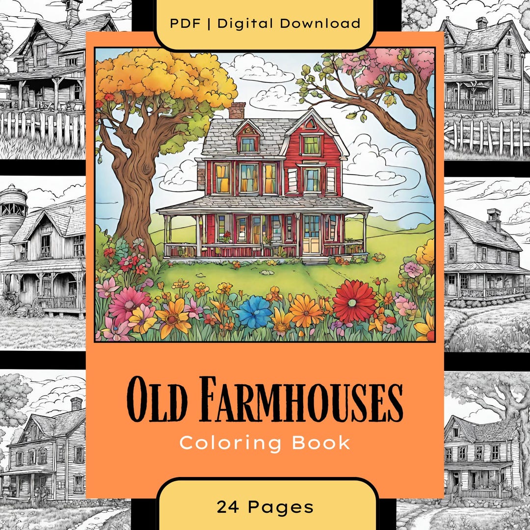 Rustic Coloring Books Rustic Farmhouse Coloring Book | Vintage Home Scenes (PDF Download) - Etsy