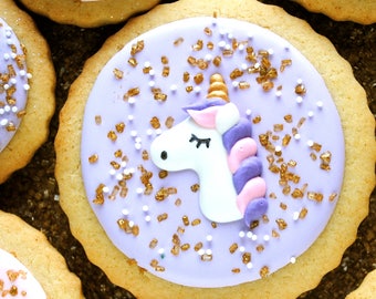 Unicorn Cupcake or Cookie Topper-Royal Icing Edible Decorations- Party Supplies- Whimsical Fantasy Mystical (12)