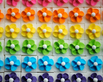 Royal Icing Flowers on Sugar Cubes-  Rainbow Mix (25)