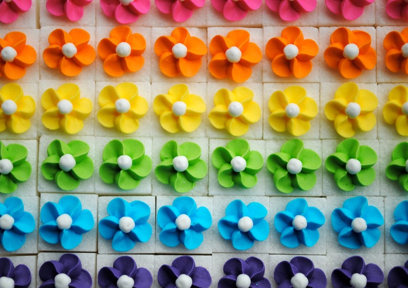Royal Icing Flowers on Sugar Cubes Rainbow Mix 25 image 1