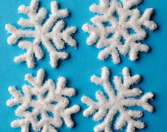 Snowflake Decorations- Dessert Toppers- Royal Icing- Made with Sugar and Sparkles (12)