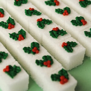 Sugar Cubes with Holly Leaves and Berries- Made from Royal Icing (25)