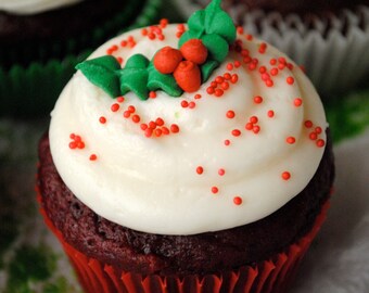 Royal Icing Christmas Holly-  24 pieces