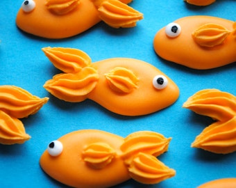 Royal Icing Goldfish Topper- Royal Icing Transfer- Handmade Edible Sugar Decorations  (12)