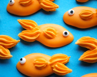 Royal Icing Goldfish Topper- Royal Icing Transfer- Handmade Edible Sugar Decorations (12)