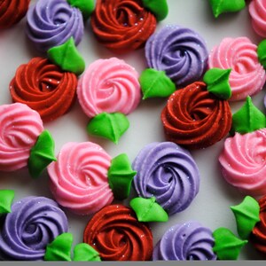 Valentine Rosettes In Red, Pink and Lavender Made from Royal Icing 24 image 2