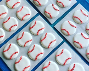 Baseballs- Made from Royal Icing- Edible Cupcake Toppers- (12)