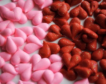 Valentine Royal Icing Hearts- Small in Red or Pink with Sparkles (50)