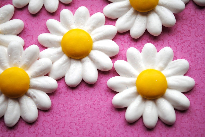 Royal Icing Daisies With Chocolate Candy Centers and Sparkles Etsy