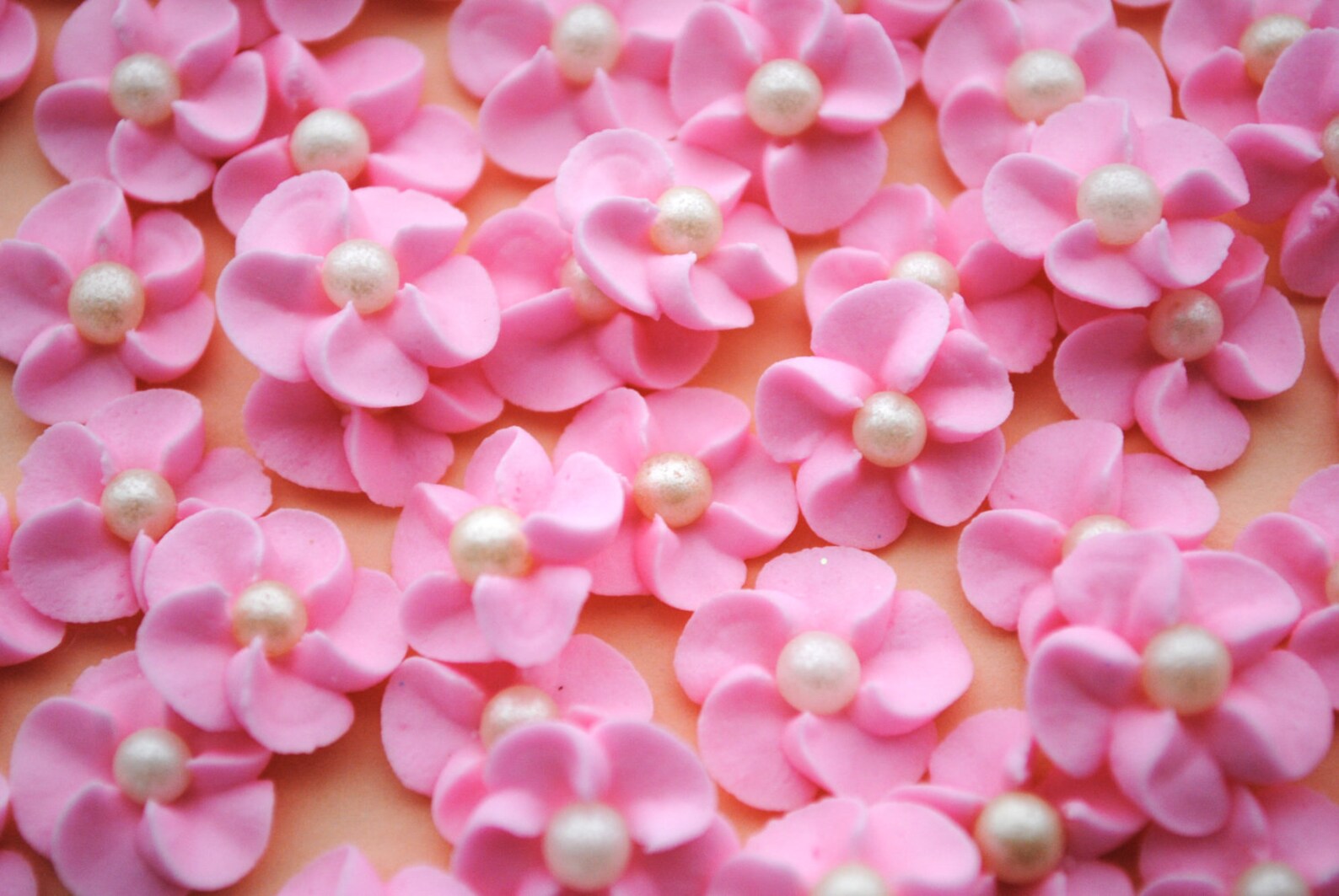 Royal Icing Flowers Cake Decorations Baby Pink With Ivory Etsy