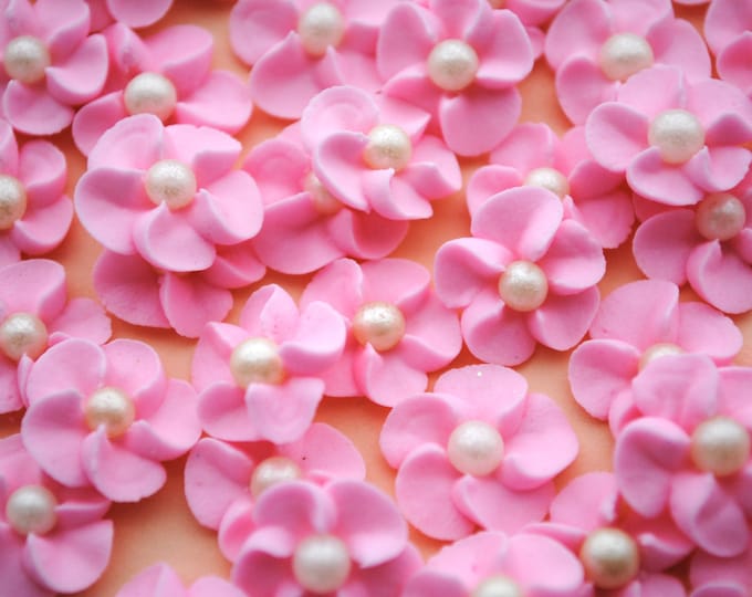 Royal Icing Flowers Cake Decorations Baby Pink With Ivory Sugar Pearl Center 50 Etsy