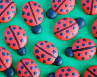 Royal Icing Ladybugs- Small Cookie, Cake, Cupcake, Cakepop Topper- Edible Decorations (12)