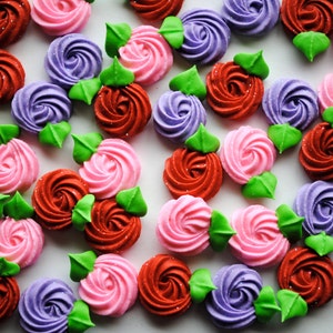 Valentine Rosettes In Red, Pink and Lavender Made from Royal Icing 24 image 1