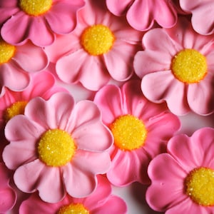 Flower Cupcake Toppers- Sanding Sugar Centers- Pinks & Yellows (12)