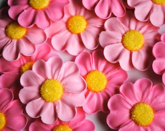 Flower Cupcake Toppers- Sanding Sugar Centers- Pinks & Yellows (12)