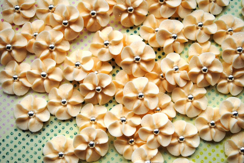 Royal Icing Flowers in Ivory 3/4 Inch Flowers With Sparkles Etsy