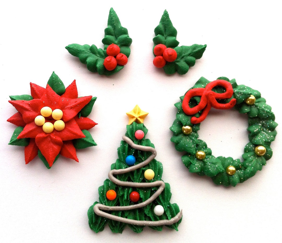 Royal Icing Christmas Cupcake Toppers Combination Pack 12 Etsy