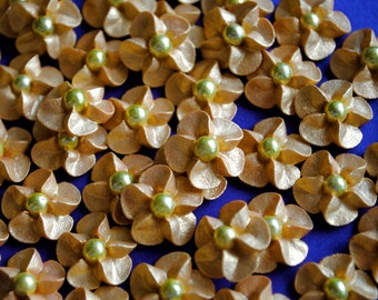 Gold Royal Icing Flowers with Gold Dragee Center (50)