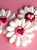 Valentine's Day Daisies- Royal Icing Flowers- Pink, Red & White with Sparkle Hearts (12)