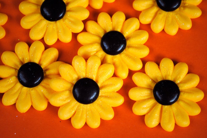 Sunflower Cake Decorations Royal Icing Made With Chocolate Etsy