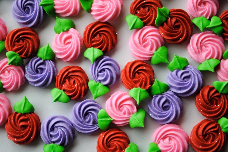 Valentine Rosettes In Red, Pink and Lavender Made from Royal Icing 24 image 3